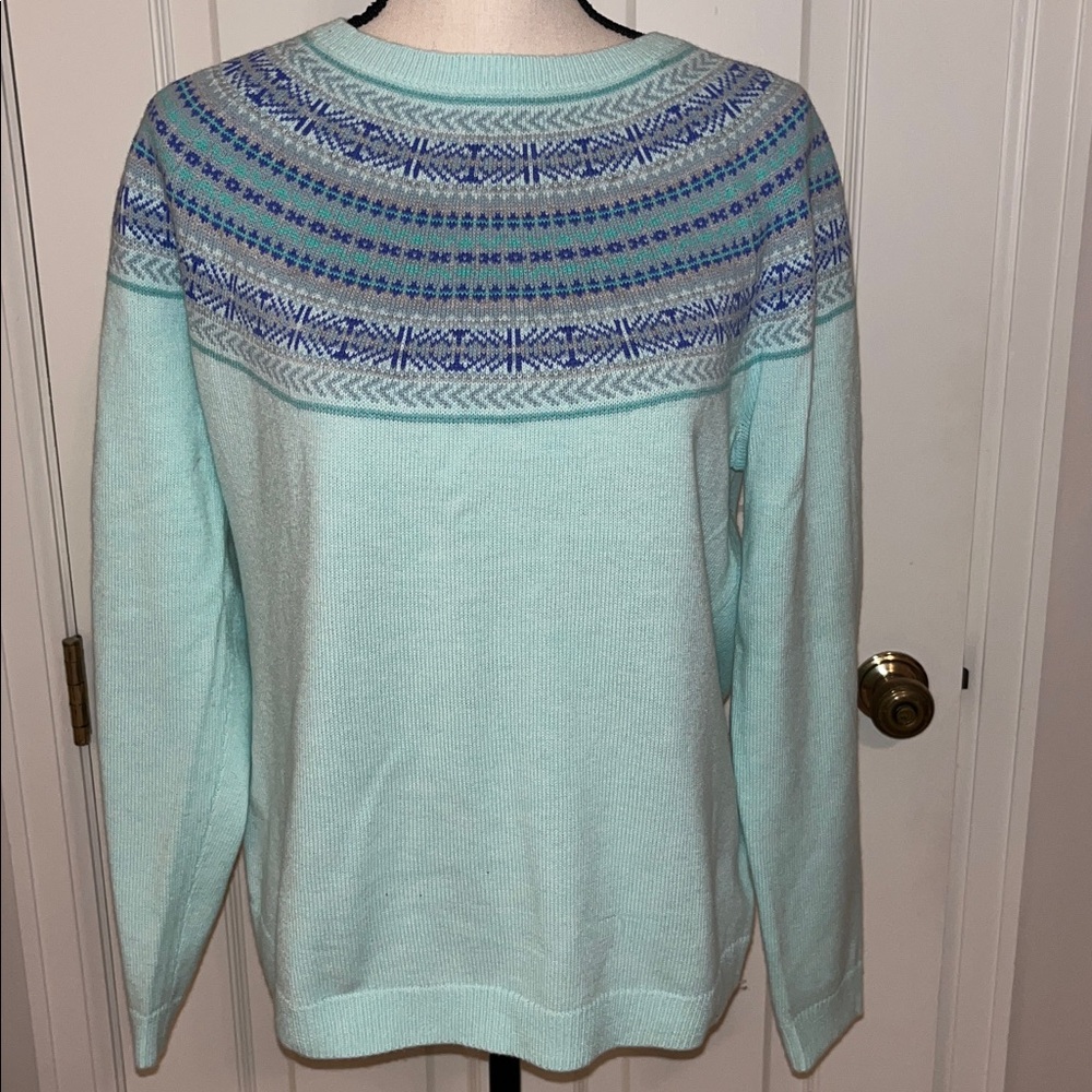 Talbots Aqua Sweater with Navy Pattern